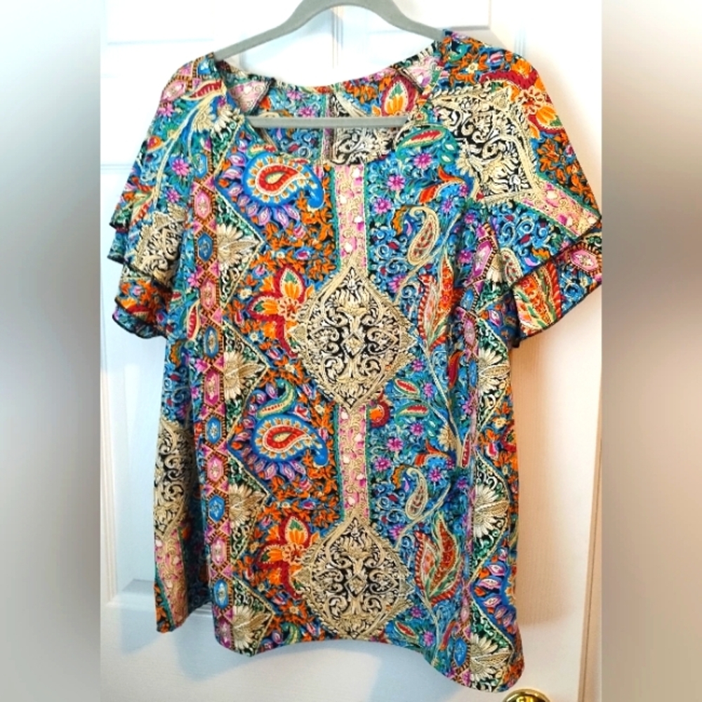Colorful Paisley Print Women's Top NWT
